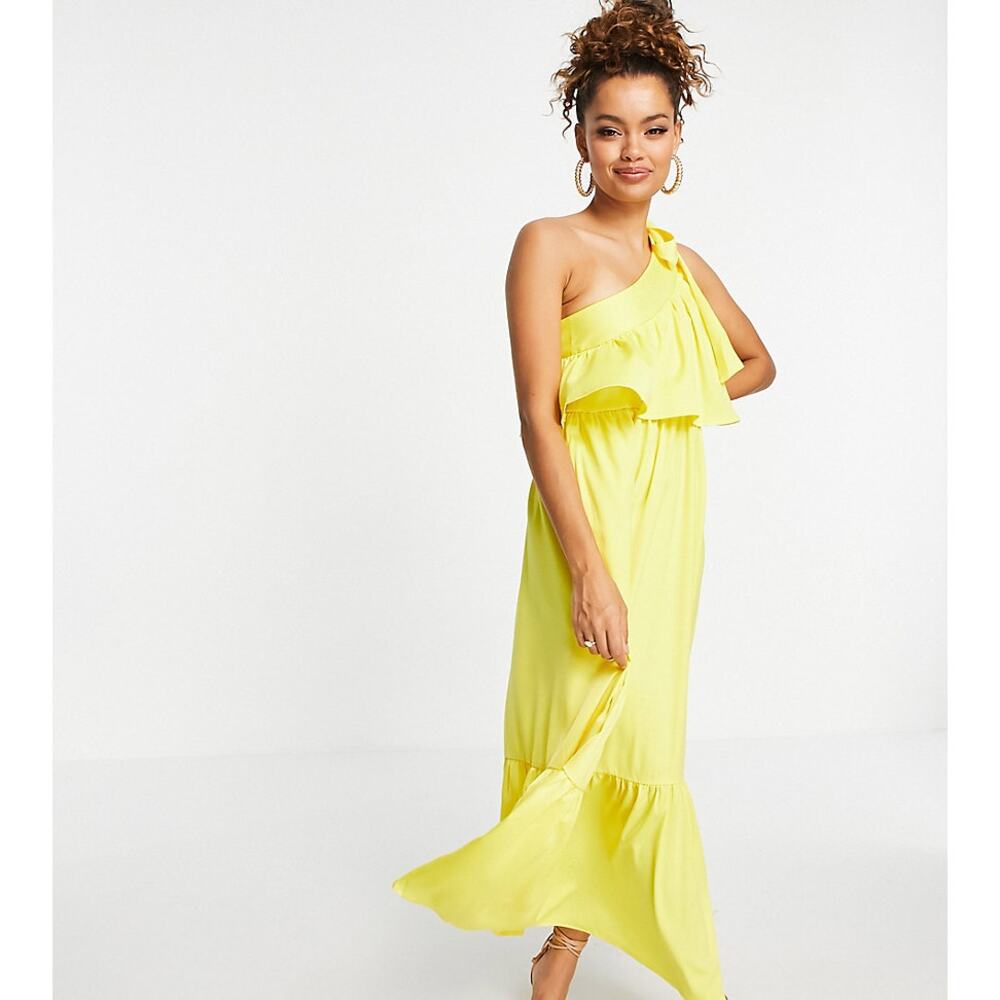 Asos Dress Victoria Y.A.S Butter Yellow One Shoulder Bow S Bridesmaid Flowy